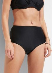 Figi bikini z wysokim stanem i lekkim efektem modelowania sylwetki. Czarne bikini damskie bonprix, bez wzorów. Za 74.99 zł.