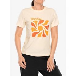 Koszulka z nadrukiem damska Columbia Sun Trek Graphic S/S III. Brązowe bluzki sportowe damskie Columbia, s, bez wzorów, bez ramiączek. Za 109.99 zł.