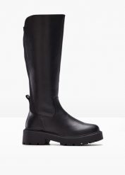 Kozaki. Czarne kozaki damskie bonprix, z materiału, bez obcasa. Za 229.99 zł.