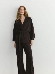 Bluza kimono z modalem - ciemnobrązowy. Brązowe bluzy bez kaptura damskie Reserved, l, z dzianiny. Za 139.99 zł.