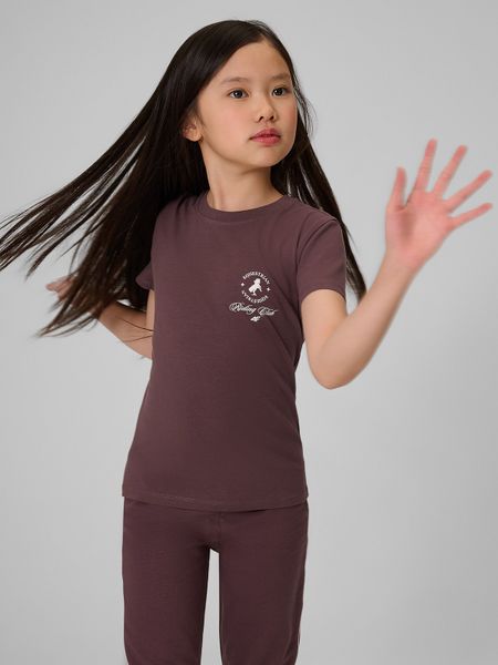 4F T-shirt slim z nadrukiem dziewczęcy - fioletowy 140 (9-10 lat). Fioletowe koszulki dziewczęce 4f, bez wzorów, z bawełny, bez ramiączek. Za 39.99 zł.