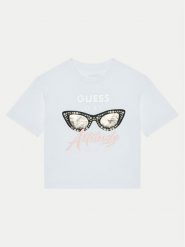 Guess T-Shirt J5RI40 K6YW4 Biały Regular Fit. Białe koszulki dziewczęce Guess, z aplikacjami, z bawełny, bez ramiączek. Za 69.99 zł.