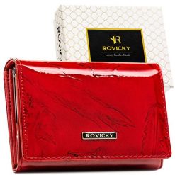 Lakierowany czerwony portfel damski skórzany średniej wielkości RFID Rovicky RPN-30-YM. Czerwone portfele damskie ROVICKY, bez wzorów, z lakierowanej skóry. Za 69.99 zł.