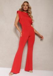 Czerwony Elegancki Kombinezon z Odkrytymi Plecami Zapinany na Guziki Formina. Czerwone kombinezony damskie Renee, m, bez wzorów, eleganckie, bez kołnierzyka, bez ramiączek. Za 84.99 zł.