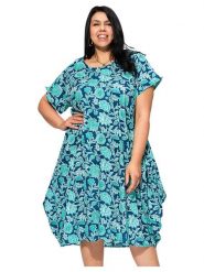 Aller Simplement Sukienka w kolorze niebiesko-turkusowym rozmiar: 54-58. Niebieskie sukienki damskie Aller Simplement, bez wzorów, z bawełny, klasyczne, bez kołnierzyka, bez ramiączek, midi. Za 100.99 zł.