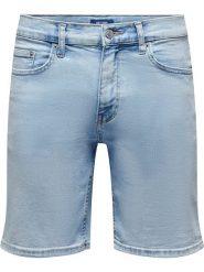 ONLY & SONS Szorty dżinsowe "Weft" w kolorze błękitnym rozmiar: L. Niebieskie szorty męskie Only & Sons, z aplikacjami, z jeansu, klasyczne. Za 70.24 zł.