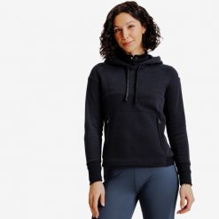 Bluza jeździecka z kapturem damska czarna. Czarne bluzy z kapturem damskie FOUGANZA, na lato, l, z bawełny. Za 139.99 zł.