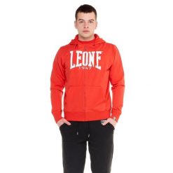 Bluza z bawełna z kaptur na co dzień na siłownię. Czerwone bluzy sportowe męskie LEONE 1947 APPAREL, bez wzorów, z bawełny, sportowe, bez kołnierzyka, bez ramiączek. W wyprzedaży za 149.08 zł.