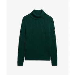 Sweter na plecionce z golfem damski Superdry. Zielone golfy damskie Superdry., bez wzorów, ze splotem, bez ramiączek. Za 327.70 zł.