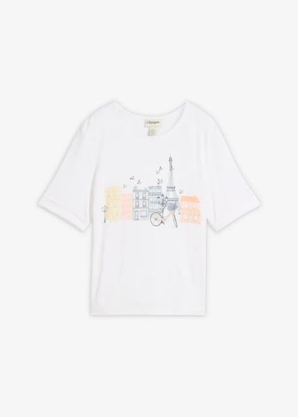 T-shirt z mieszanki wiskozy. Białe t-shirty damskie bonprix, bez wzorów, z wiskozy, bez kołnierzyka. Za 44.99 zł.
