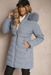 Niebieska Kurtka z Pikowanymi Przeszyciami i Odpinanym Kapturem Mocno Ocieplana Heticea. Niebieskie kurtki damskie Renee, na zimę, l, bez wzorów, z dzianiny. Za 229.99 zł.