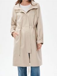 Długa parka z kapturem - kremowy. Białe parki damskie Sinsay, l, bez wzorów. Za 119.99 zł.