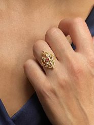 OR Carats Złoty pierścionek z diamentami i kamieniami szlachetnymi rozmiar: 54. Czerwone pierścionki damskie OR Carats, z diamentem, złote. Za 1,565.99 zł.