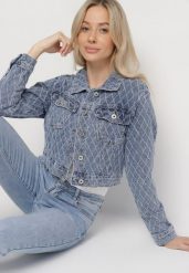 Niebieska Bawełniana Kurtka Jeansowa z Geometrycznym Wzorem Arivale. Niebieskie kurtki damskie Born2be, s, bez wzorów, z bawełny, bez kaptura. Za 69.99 zł.