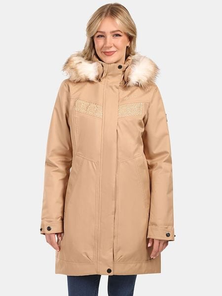 Kilpi Płaszcz zimowy "Peru" w kolorze beżowym rozmiar: 40. Brązowe płaszcze damskie Kilpi, na zimę, m, bez wzorów, z puchu. Za 426.99 zł.