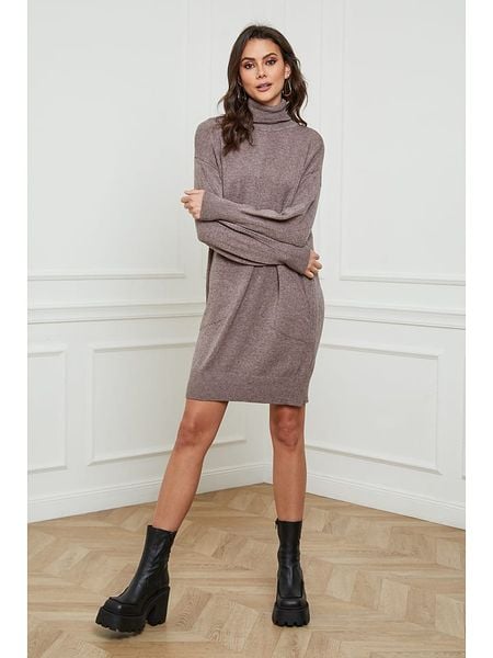 Joséfine Sukienka dzianinowa "Warren" w kolorze szarobrązowym rozmiar: S. Brązowe sukienki damskie Joséfine, s, bez wzorów, z dzianiny, bez kołnierzyka, bez ramiączek, mini. Za 208.99 zł.