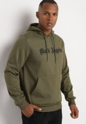 Zielona Bluza z Dodatkiem Bawełny Kapturem Kieszenią Typu Kangurek i Napisem Rotila. Zielone bluzy z kapturem męskie Born2be, m, z bawełny. Za 59.99 zł.