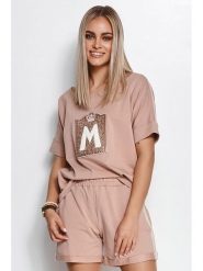 Makadamia 2-częściowy zestaw w kolorze ciemnobeżowym - bluzka, szorty rozmiar: 40/42. Brązowe bluzki damskie Makadamia, z aplikacjami, z podwyższonym stanem. Za 276.05 zł.