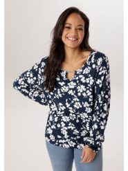 Aniston Bluzka w kolorze granatowo-białym rozmiar: 46. Niebieskie bluzki damskie Aniston, bez wzorów, bez kołnierzyka, bez ramiączek. Za 126.99 zł.