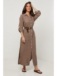 Le Monde du Lin Lniana sukienka w kolorze szarobrązowym rozmiar: 40/42. Brązowe sukienki damskie Le Monde du Lin, bez wzorów, ze lnu, bez kołnierzyka, bez ramiączek, maxi. Za 195.99 zł.