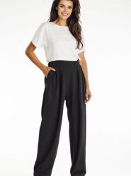 Spodnie Damskie Model A674 Black - awama. Czarne spodnie materiałowe damskie Awama, bez wzorów, z elastanu, eleganckie, z podwyższonym stanem. Za 356.58 zł.