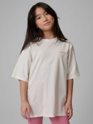 4F T-shirt loose z nadrukiem dziewczęcy - biały 122/128 (6-8 lat). Białe koszulki dziewczęce 4f, bez wzorów, z bawełny, bez ramiączek. Za 59.99 zł.