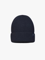 Granatowa prążkowana czapka. Niebieskie czapki męskie Ryłko, na jesień, bez wzorów, z nylonu, eleganckie. Za 49.99 zł.