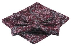 Mucha Męska z Poszetką - Alties - Czerwona, Popielate Akcenty. Czerwone krawaty i muchy męskie Alties, bez wzorów, eleganckie. Za 54.00 zł.