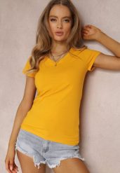 Żółty T-shirt Mirasura. Żółte t-shirty damskie Renee, l, bez wzorów, z dzianiny, bez kołnierzyka. Za 24.99 zł.