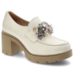 Białe Półbuty Lemar Eleganckie Skórzane Buty Z Ozdobami. Białe półbuty damskie Lemar, bez wzorów, ze skóry, eleganckie, bez obcasa. Za 319.00 zł.
