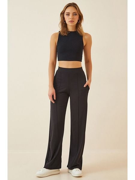 Happiness Istanbul Spodnie w kolorze czarnym rozmiar: 36. Czarne spodnie materiałowe damskie Happiness Istanbul, bez wzorów, z materiału, z podwyższonym stanem. Za 69.42 zł.