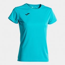 Koszulka do biegania damska Joma Combi z krótkim rękawem. Niebieskie bluzki damskie Joma, l, bez wzorów, sportowe, bez kołnierzyka, bez ramiączek. Za 59.99 zł.