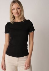 Czarny Bawełniany T-shirt z Cyrkoniami przy Rękawach Pronolea. Czarne t-shirty damskie Born2be, m, z aplikacjami, z bawełny, bez kołnierzyka. Za 59.99 zł.