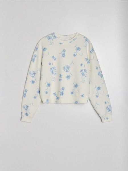 Bluza soft touch z domieszką wiskozy w kwiatowy wzór - wielobarwny. Bluzy bez kaptura damskie Sinsay, l, z wiskozy. Za 49.99 zł.