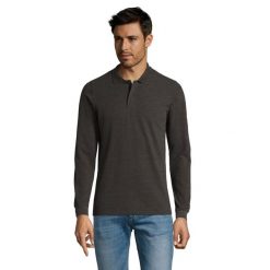 Męska Koszulka Polo Perfect Pique Z Długim Rękawem. Szare koszulki męskie z długim rękawem SOL'S, m, bez wzorów, z bawełny, bez ramiączek. Za 101.99 zł.