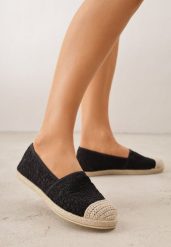 Czarne Koronkowe Espadryle z Plecionką na Nosku Zynava. Czarne espadryle damskie Born2be, bez wzorów, z jeansu, bez obcasa. Za 69.99 zł.