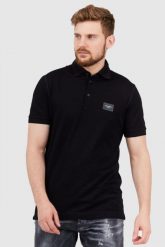 DOLCE & GABBANA Czarna koszulka polo z aplikacją z logo. Czarne koszulki polo męskie Dolce and Gabbana, m, z aplikacjami, prążkowane, bez ramiączek. W wyprzedaży za 1,199.99 zł.