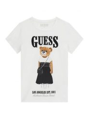 Guess T-Shirt J6RI10 K6YW4 Biały Regular Fit. Białe koszulki dziewczęce Guess, z aplikacjami, z bawełny, bez ramiączek. Za 119.99 zł.