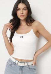 Biały Top z Prążkowanego Materiału z Usztywnianymi Miseczkami Fadeastra. Białe topy damskie Born2be, l, bez wzorów, z materiału, bez kołnierzyka. Za 34.99 zł.