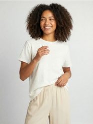 Ażurowa koszulka - kremowy. Białe t-shirty damskie Sinsay, l, w ażurowe wzory, bez kołnierzyka. Za 25.99 zł.