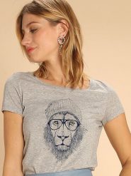 WOOOP Koszulka "Cool Lion" w kolorze szarym rozmiar: XL. Szare bluzki damskie Wooop, xl, bez wzorów, bez kołnierzyka, bez ramiączek. Za 70.24 zł.