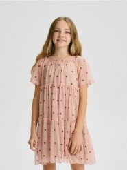 Tiulowa sukienka - kremowy. Białe sukienki dziewczęce Reserved, bez wzorów, z tiulu, bez ramiączek. W wyprzedaży za 39.99 zł.