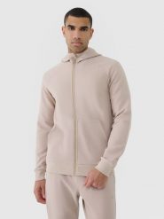 4F Bluza dresowa rozpinana z kapturem męska - beżowa M. Brązowe bluzy sportowe męskie 4f, bez wzorów, z bawełny, sportowe, bez kołnierzyka, bez ramiączek. W wyprzedaży za 99.99 zł.