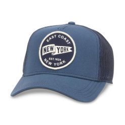 Czapka z daszkiem American Needle Valin New York Trucker - SMU679A-NY. Niebieskie czapki męskie American Needle, bez wzorów, sportowe. Za 89.00 zł.