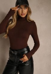 Brązowy Golf z Bawełną w Klasycznym Stylu Reiredia. Brązowe golfy damskie Renee, bez wzorów, z bawełny, bez ramiączek. Za 59.99 zł.