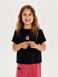 Bawełniana koszulka z haftem Minnie Mouse - czarny. Czarne koszulki dziewczęce Sinsay, l, bez wzorów, z bawełny, bez ramiączek. Za 12.99 zł.