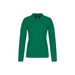 Damska koszulka polo pique z długim rękawem Kariban. Zielone bluzki damskie KARIBAN, bez wzorów, bez kołnierzyka, bez ramiączek. Za 128.50 zł.