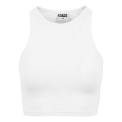 Damski klasyczny miejski crop top w prążki. Białe topy damskie Urban Classics, bez wzorów, prążkowane, bez kołnierzyka. Za 36.50 zł.