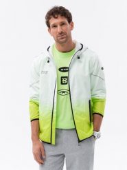 Kurtka męska w stylu sportowym z gradientem – biało-limonkowa V1 - Rozmiar: XL. Białe kurtki treningowe męskie Ombre Clothing, m, z aplikacjami, z materiału. W wyprzedaży za 49.99 zł.