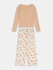 Bawełniania piżama dwuczęściowa z nadrukiem misiów - czerwony. Czerwone piżamy damskie Sinsay, l, bez wzorów, z bawełny, bez ramiączek. Za 59.99 zł.